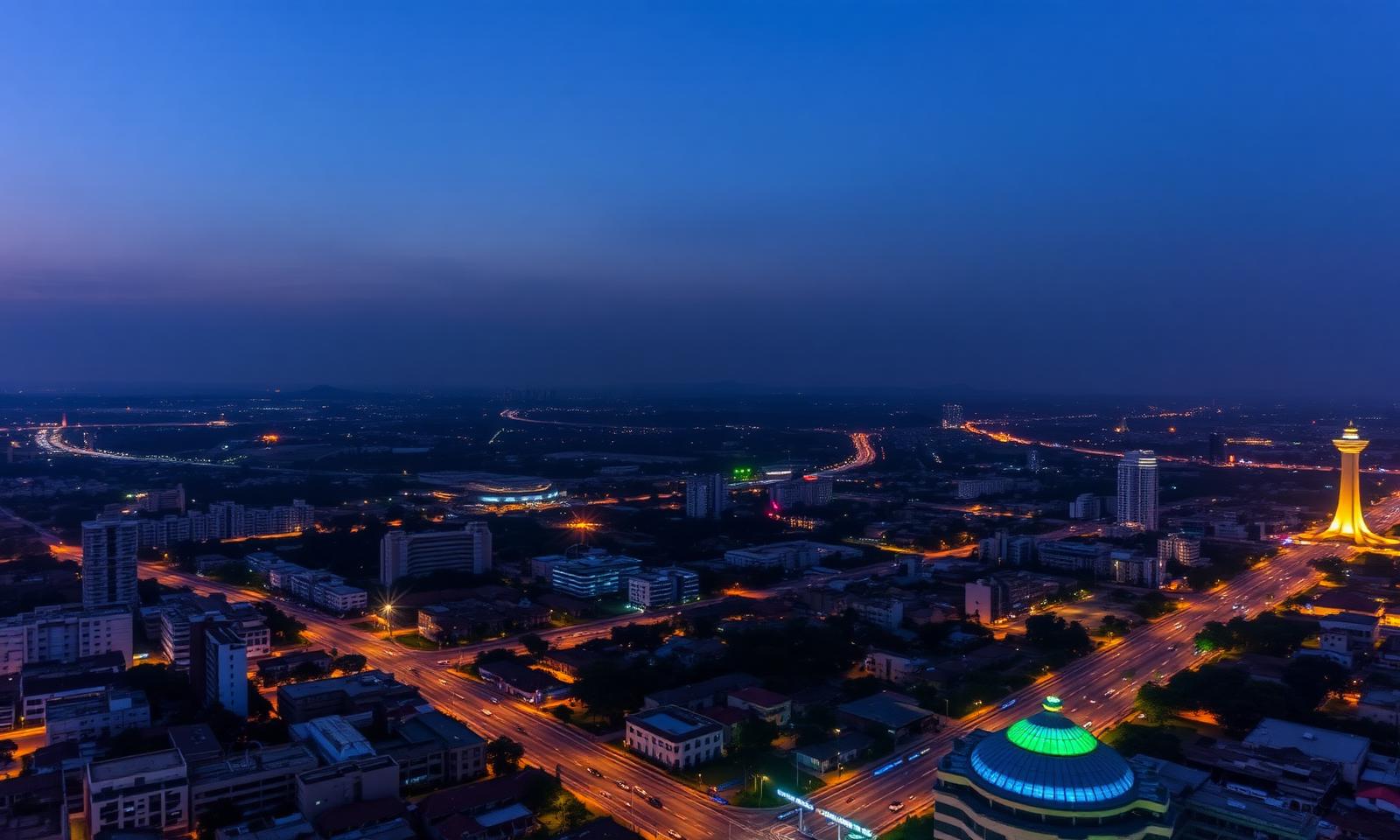 Aerial view of Abuja, Nigeria at twilight