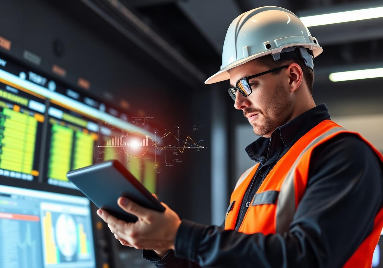Engineer reviewing smart grid dashboard